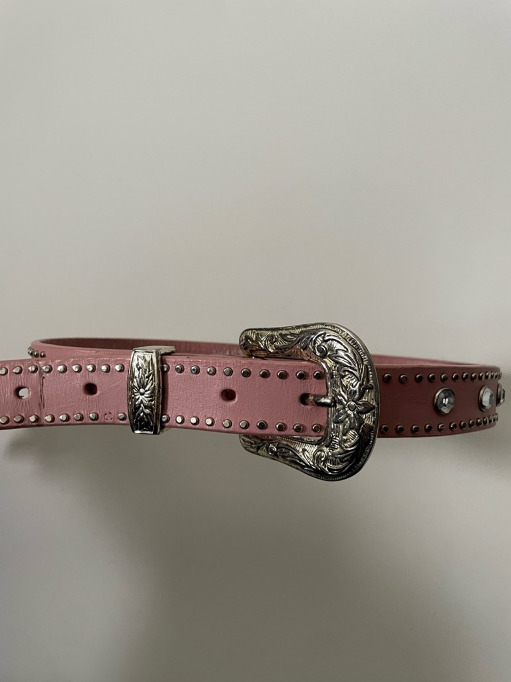 Nocona Belt Co Western Studded Pink Studded Rhinestone Leather Belt Y2K Cowgirl